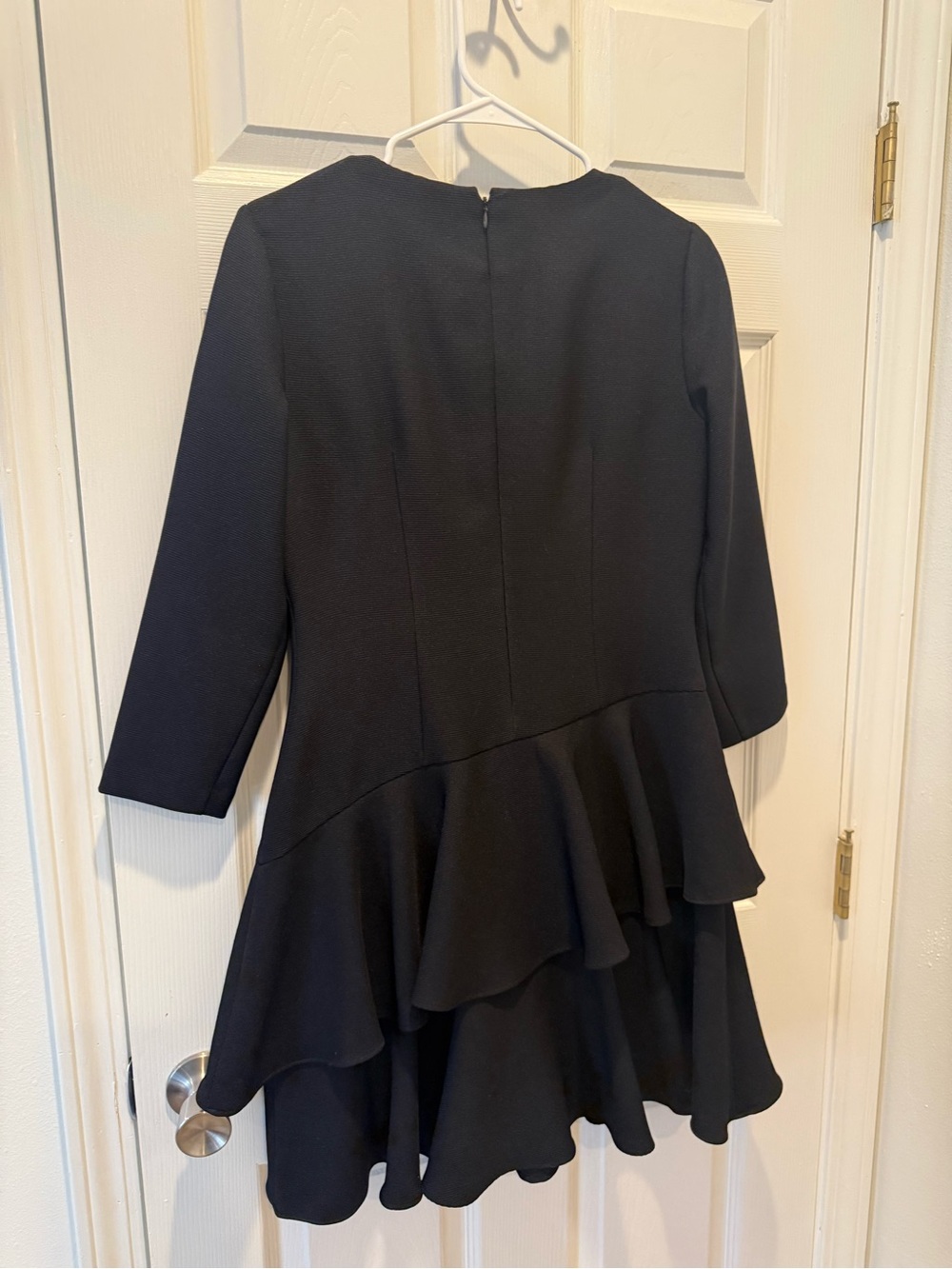Eliza J Black Asymmetric Ruffle Hem Long-Sleeve Dress